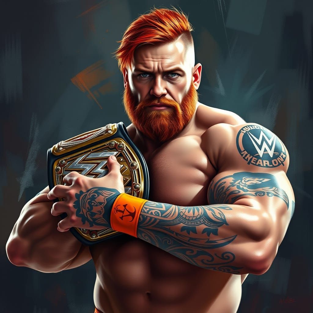 Muscular Wrestler in Championship Glory