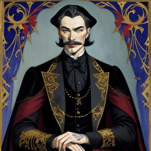 Handsome Vampire Portrait in Vrubel and van Dongen Style