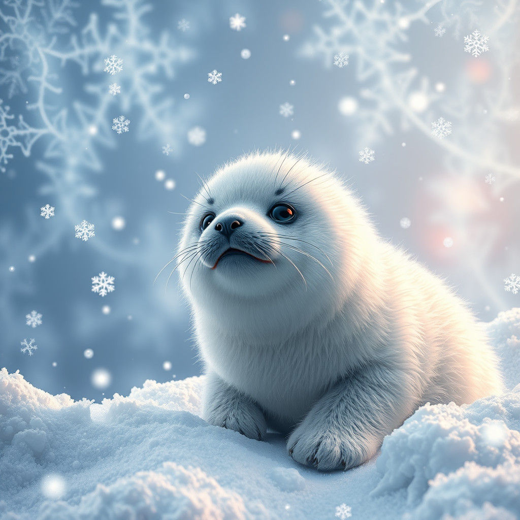 Adorable Seal Pup in Winter Wonderland
