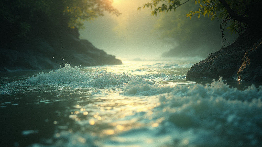 Ethereal Saraswati River Merging with Landscape on Film