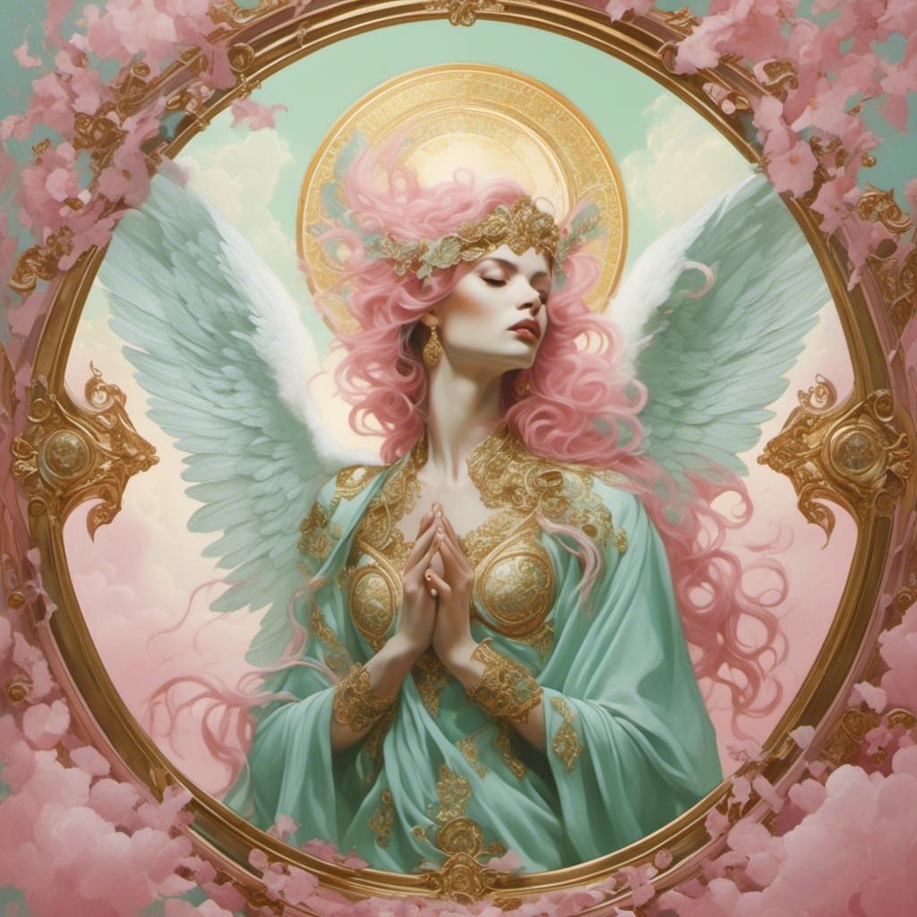 Baroque Love Angel in Pink, Gold, and Mint Green