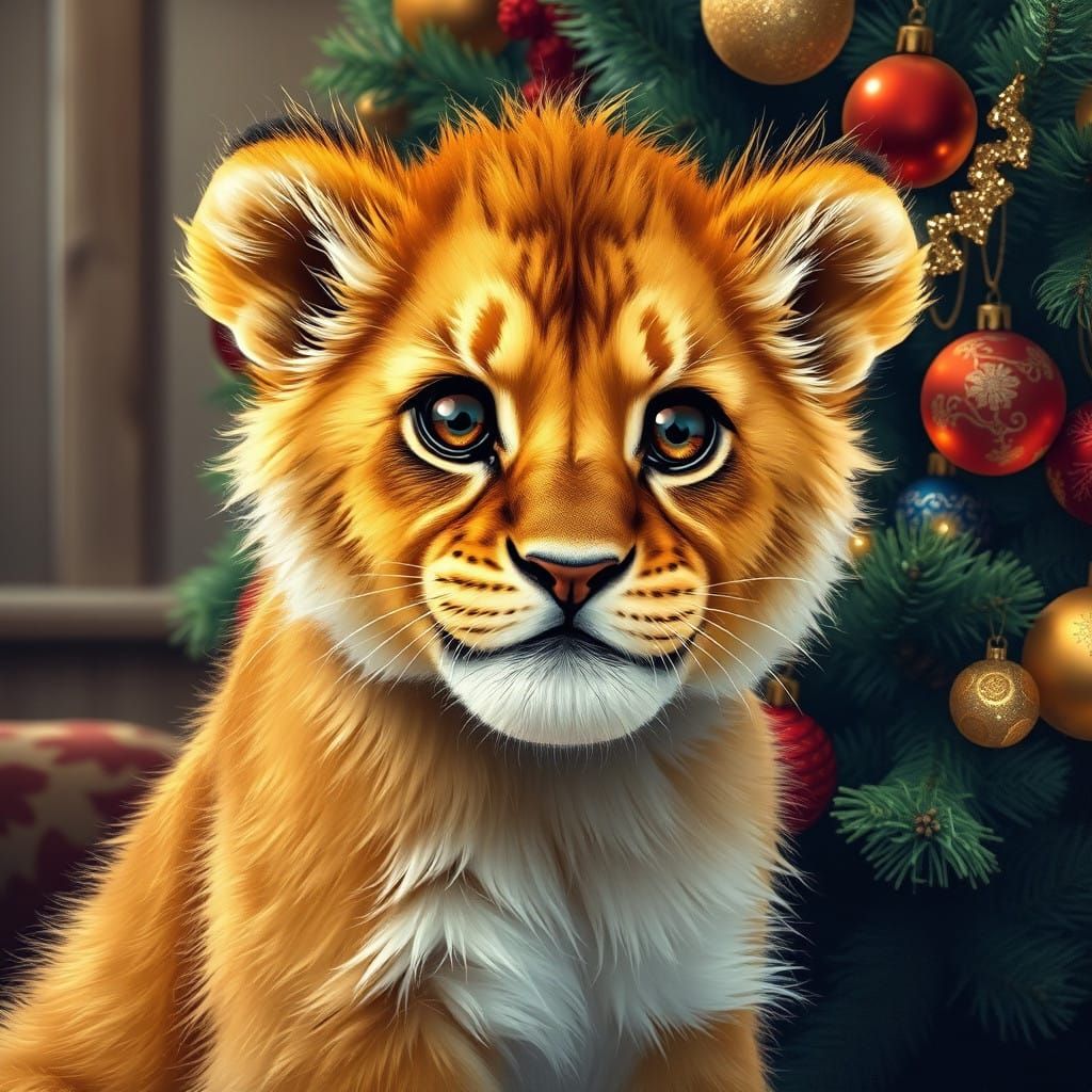 Charismatic Lion Cub in Vibrant, Impasto Style