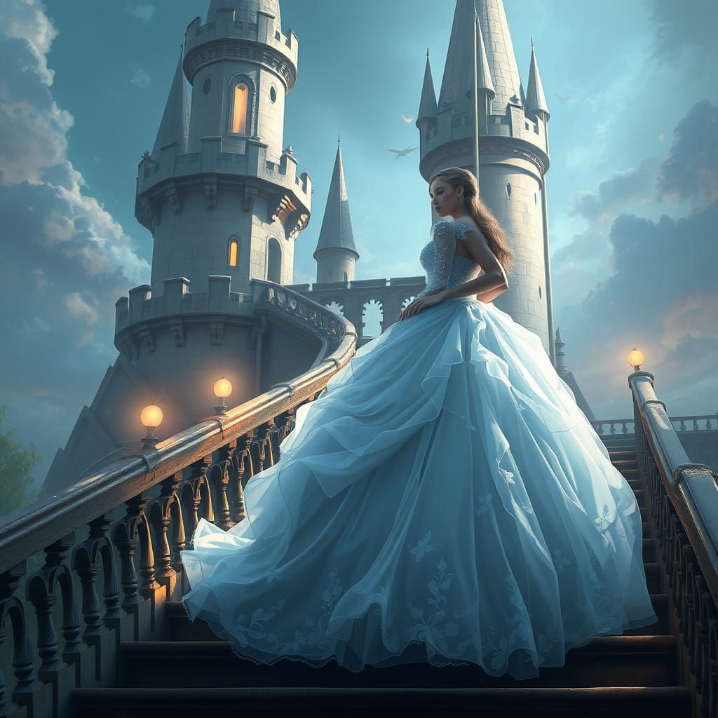 Ethereal Cinderella in Vibrant Fairytale Splendor