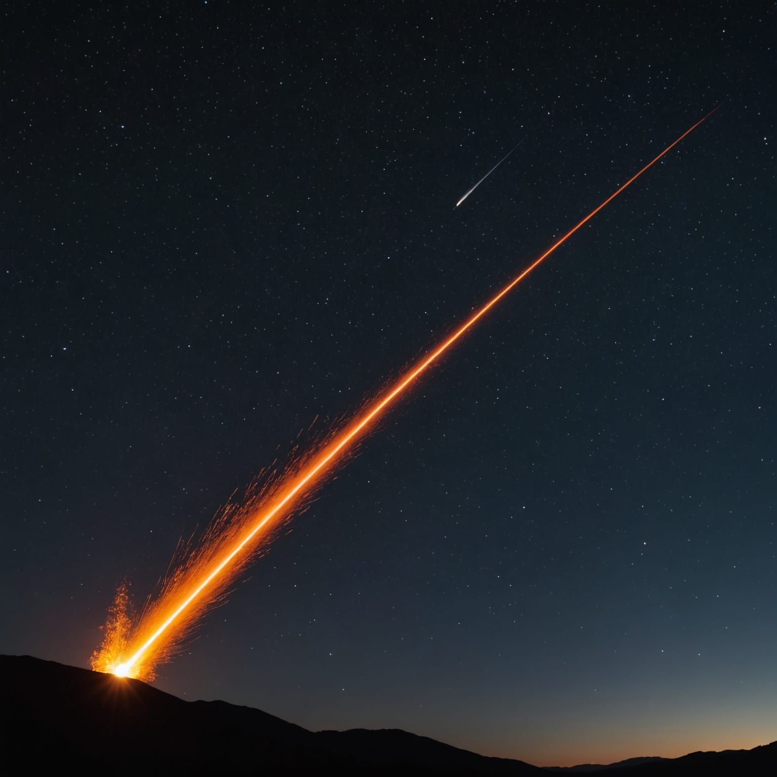 Bright Comet with Fiery Trail in Dark Sky