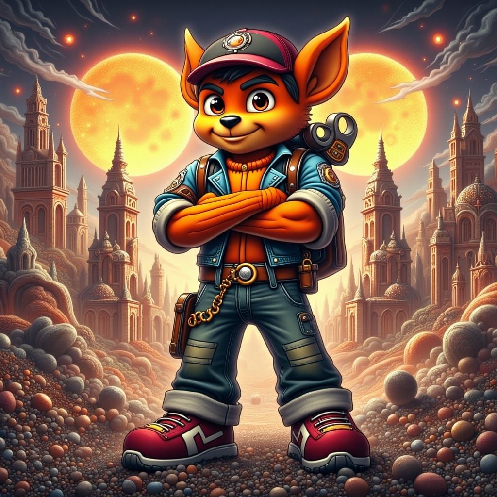 Ratchet, Confident Lombax Mechanic in Futuristic Cityscape