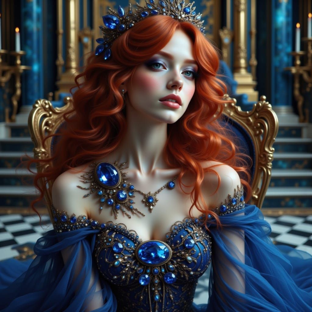Redhead in Lavish Gown, Art Nouveau Style