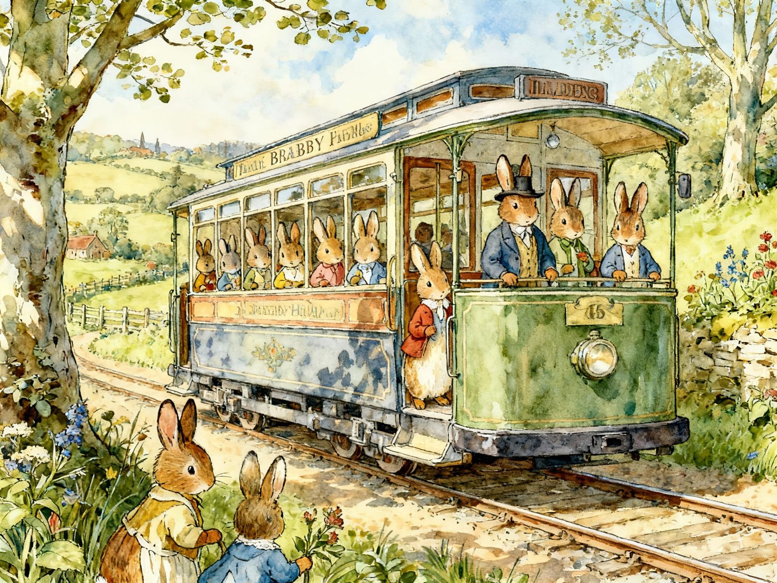 Rabbits Ride Tram Through Brambly Hedge Countryside