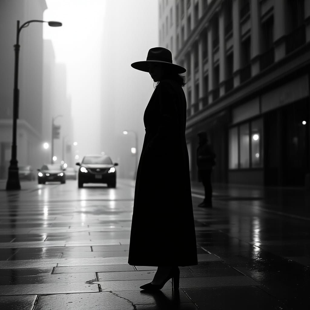 Moody Black and White Cityscape with a lone Figure