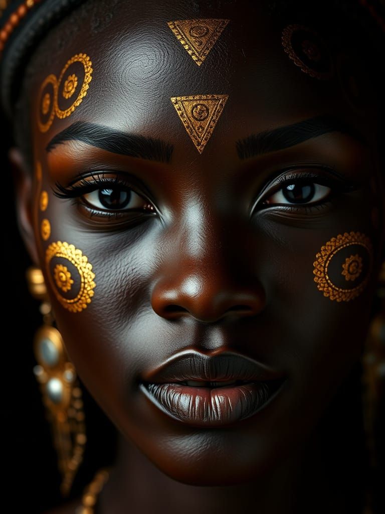 Golden Adorned African Woman Portrait
