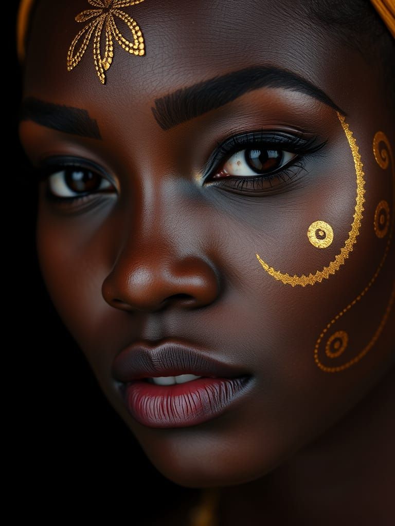 Close-Up of a Beautiful Woman with Gold Face Paint