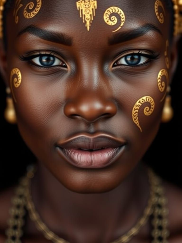 Beautiful African Woman with Gold Painted Face