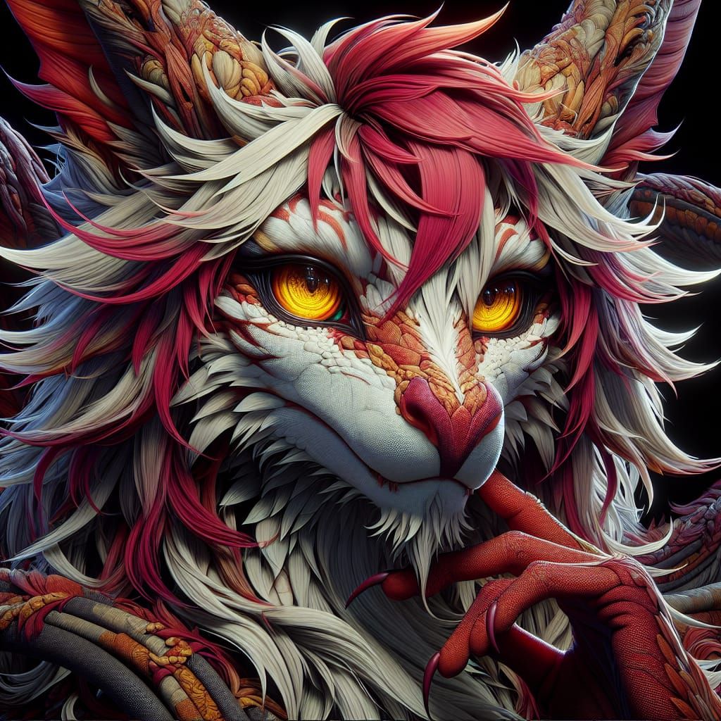 Anthro Dragon Portrait with Reflective Yellow Eyes