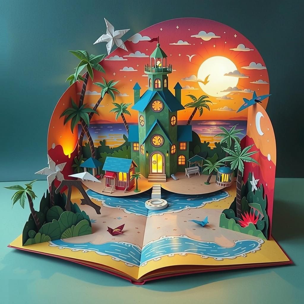 Tropical Pop-Up Book Lighthouse in Jansson Style