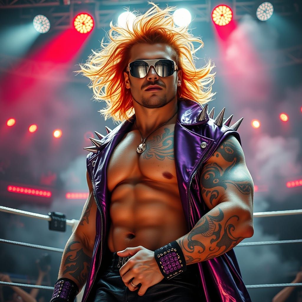 Cyberpunk Wrestler in Steel Cage Arena