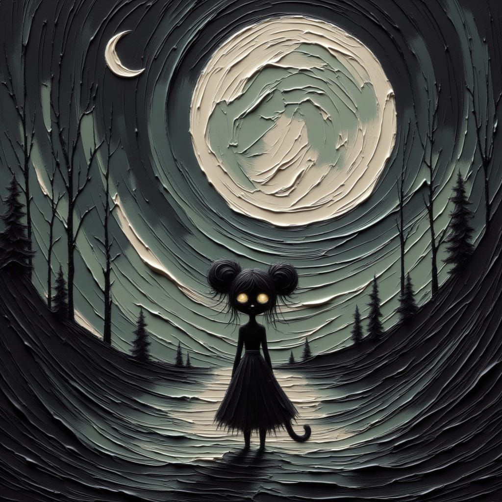 Glowing Eyed Cat in Moonlit Portal