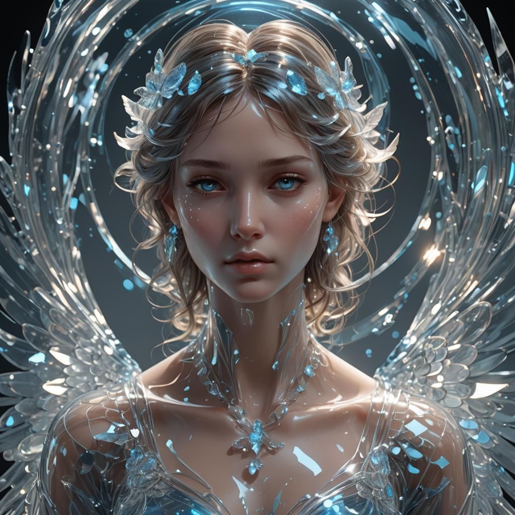 Bioluminescent Crystal Angel Sculpture: Digital Art