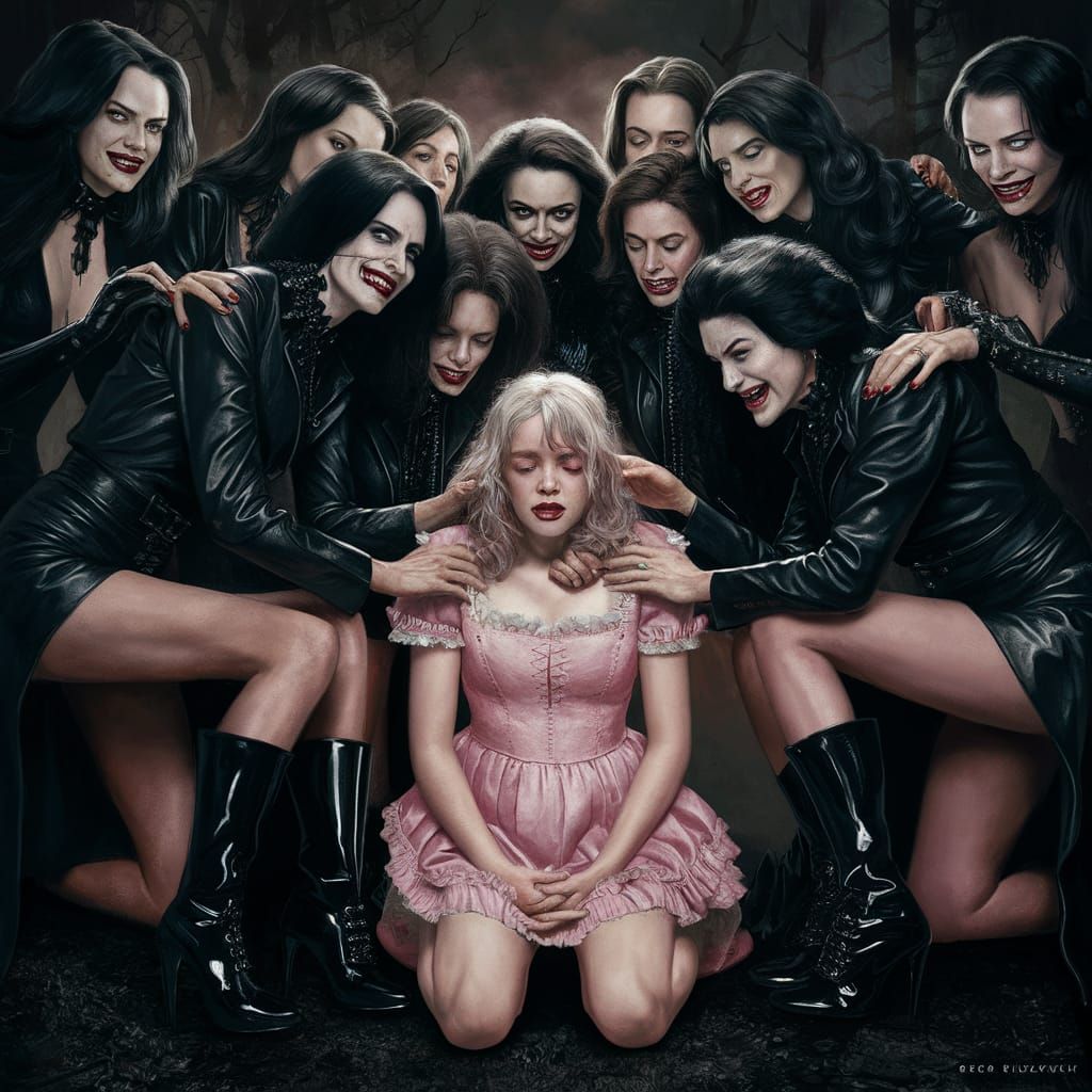 Eerie Illustration of Women in Leather Clothing