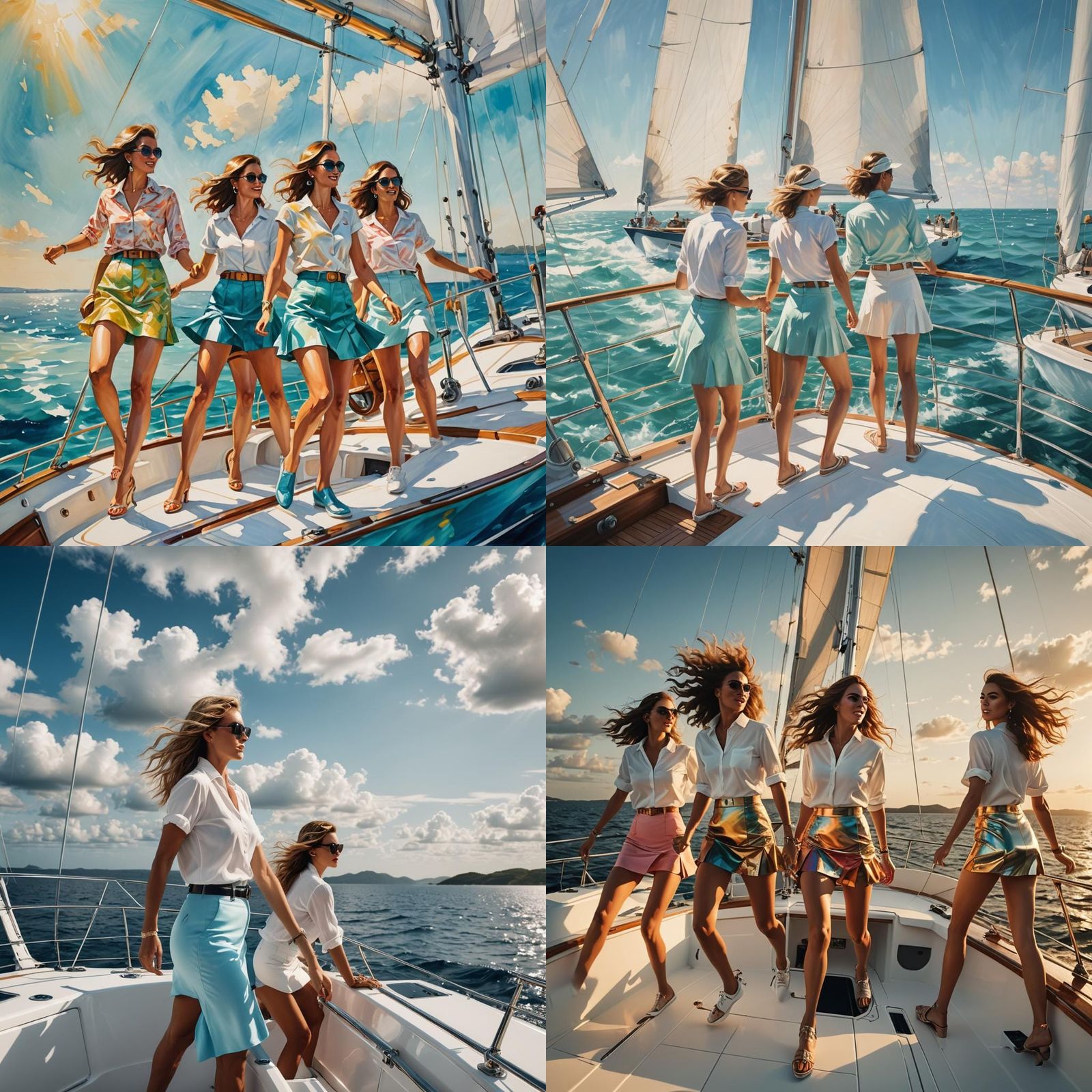 Young Women Sailing on Luxurious Yacht