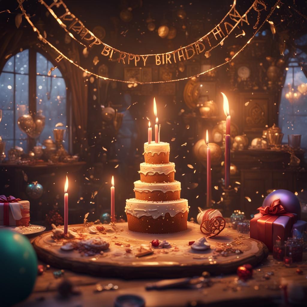 New Year Birthday Card in Detailed Matte Painting