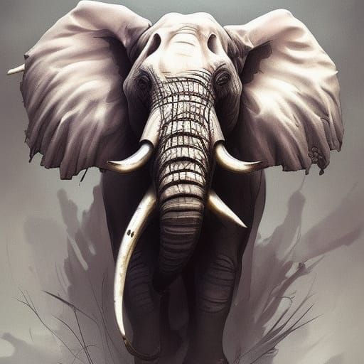 Zombie Elephant Portrait in Hyperdetailed Splash Art