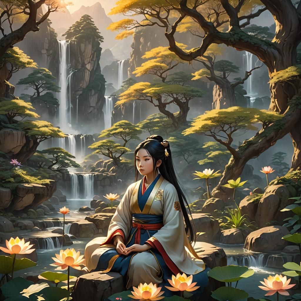 Li Shan Gu in Tranquil Mountain Garden: 3D Anime Art