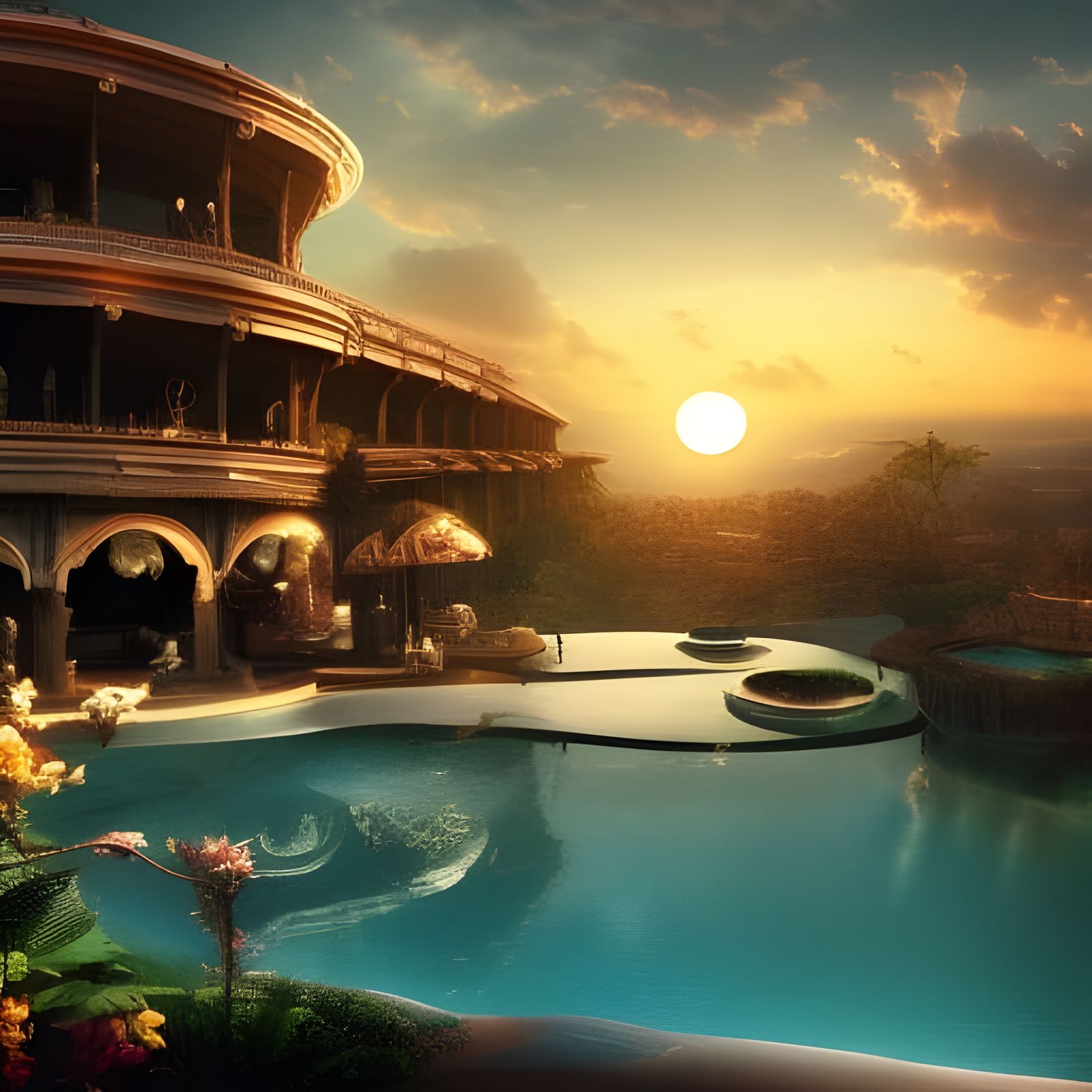 Sunset Pool: Cinematic Digital Matte Painting