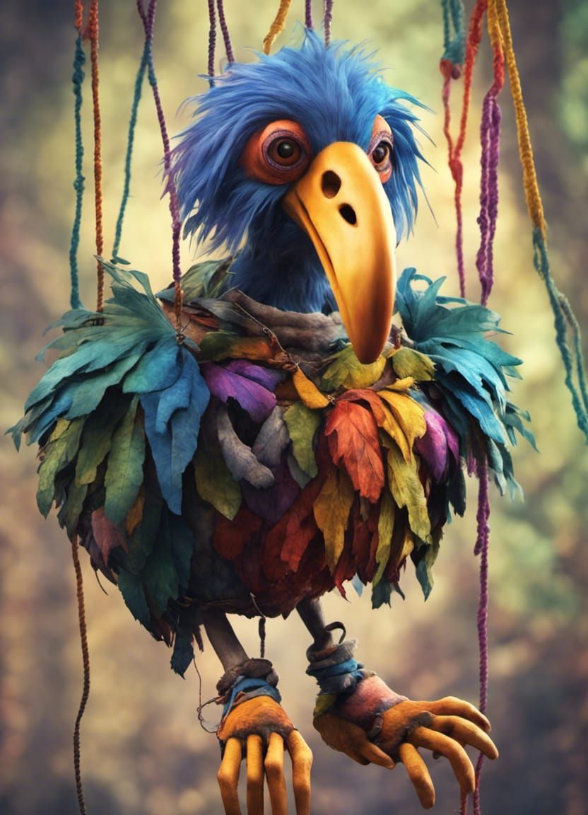 Colorful Dodo Marionette Puppet as 3D Digital Art