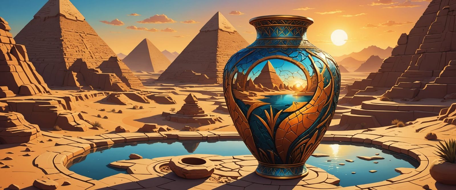 Surreal Ancient Egyptian Vase Sunset Landscape Art