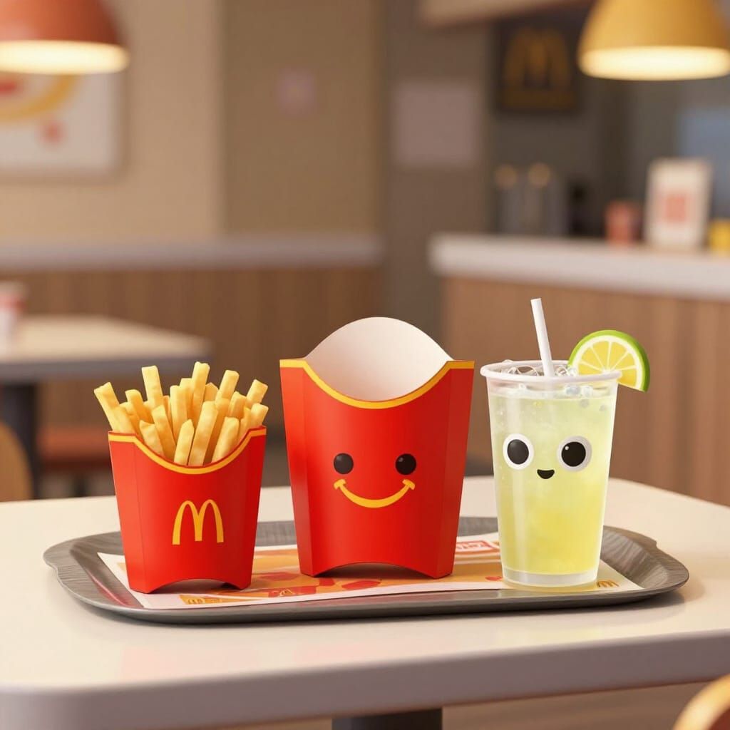 Happy Meal with Cute Eyes in Vibrant Digital Art Style