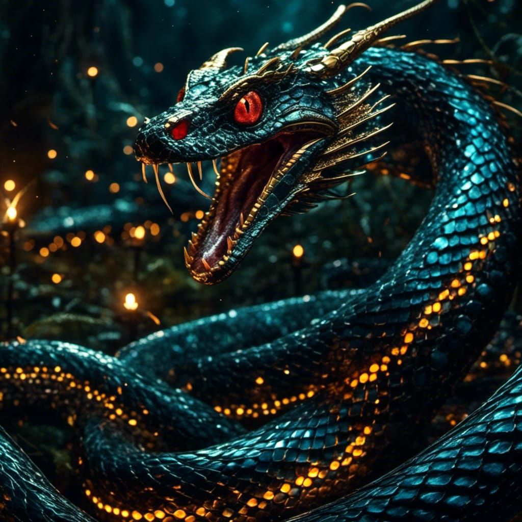 Majestic Poisonous Basilisk in Dark Fantasy Style