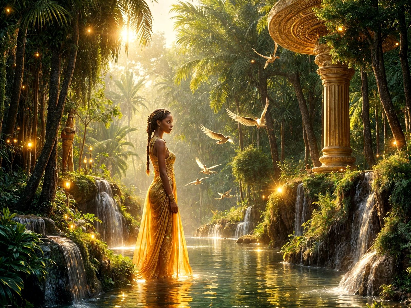 Nubian Queen in Oasis, Art Nouveau Style