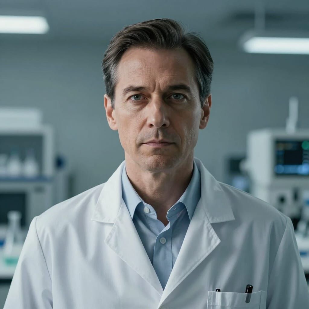 Cinematic Portrait of Authoritative Male Scientist in Lab