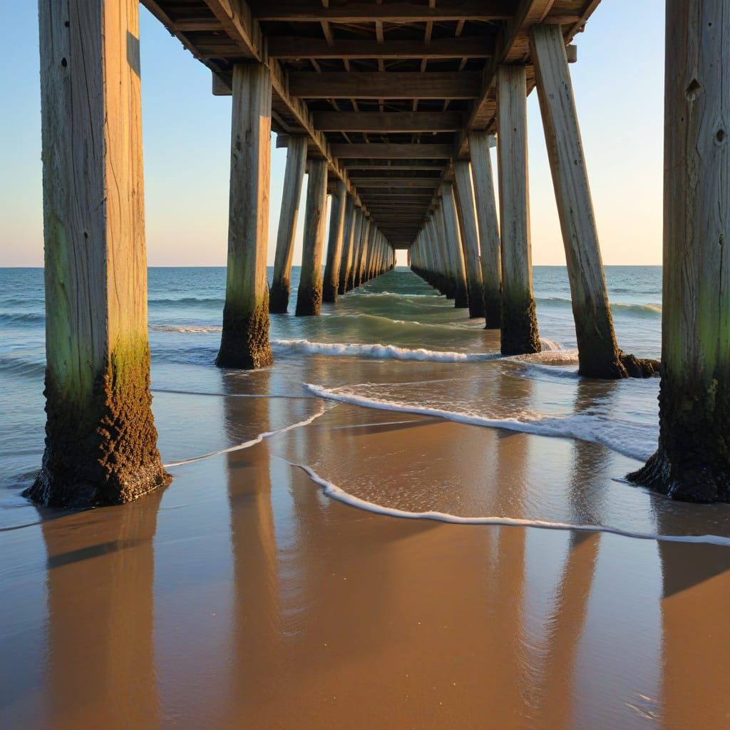 Surreal Boardwalk Scene by the Ocean