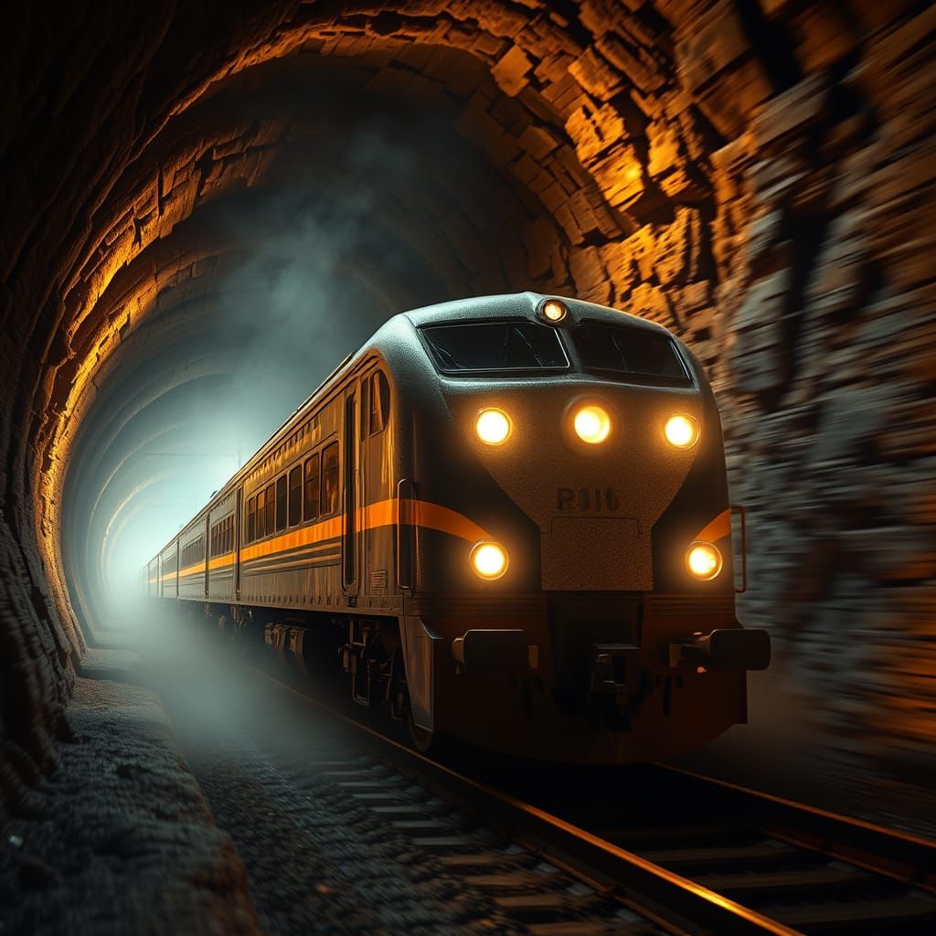 High-Speed Train Racing Through a Mysterious Tunnel