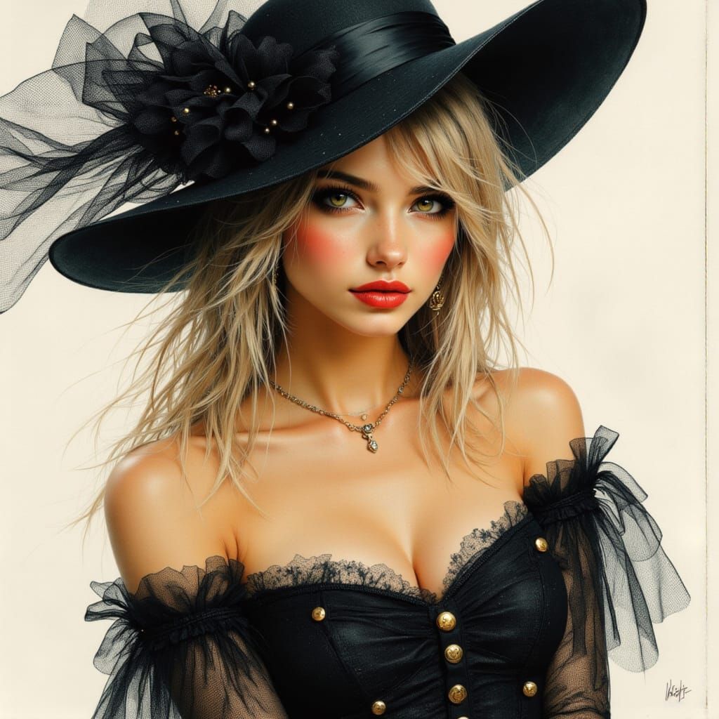 Elegant Steampunk Portrait of Woman in Black Dress