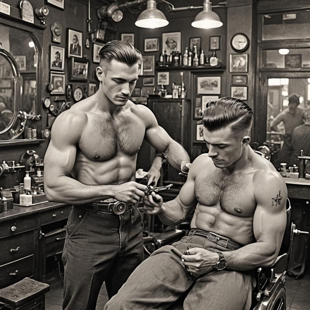 Barber Shop Scene with Steampunk Engine