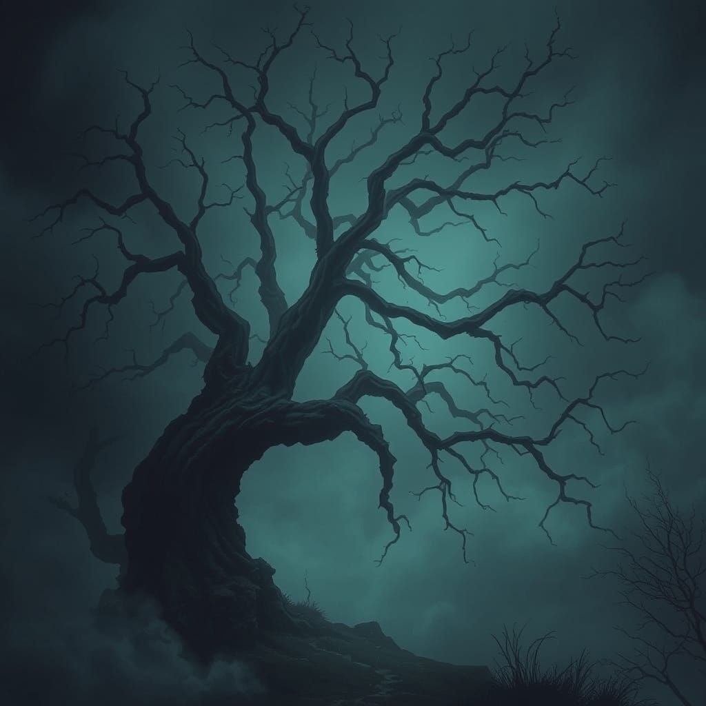 Eerie Tree in Darkness: A Haunting Fairy Tale