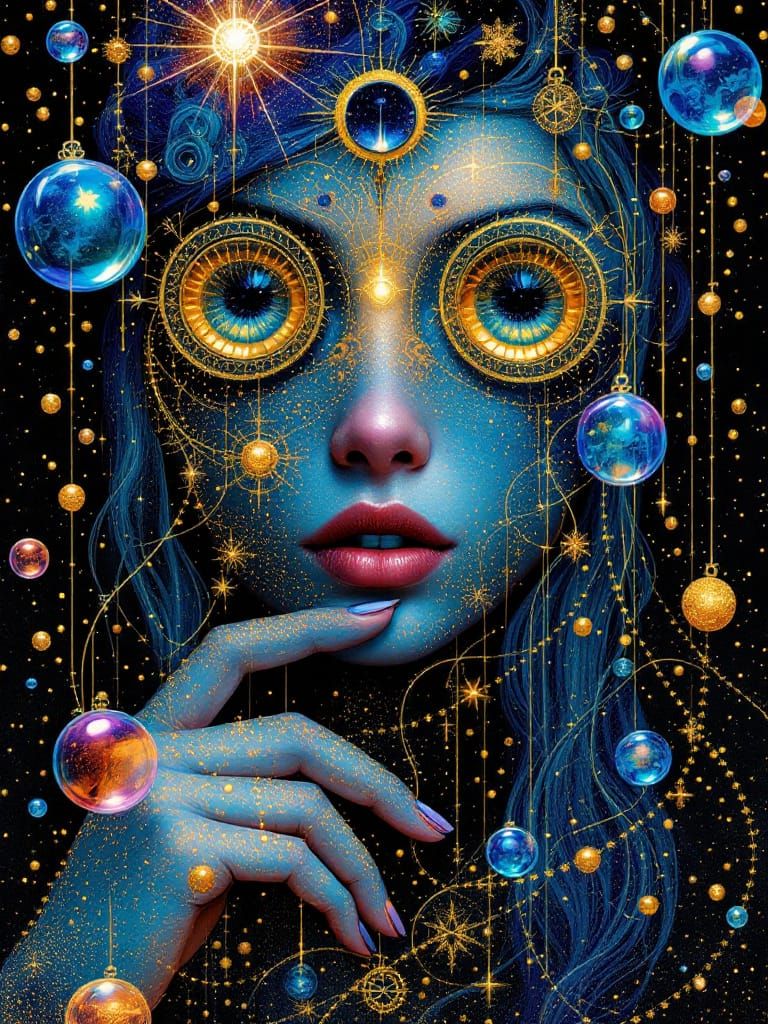 Surreal Seer Portrait in Minimalist Dot Painting Style