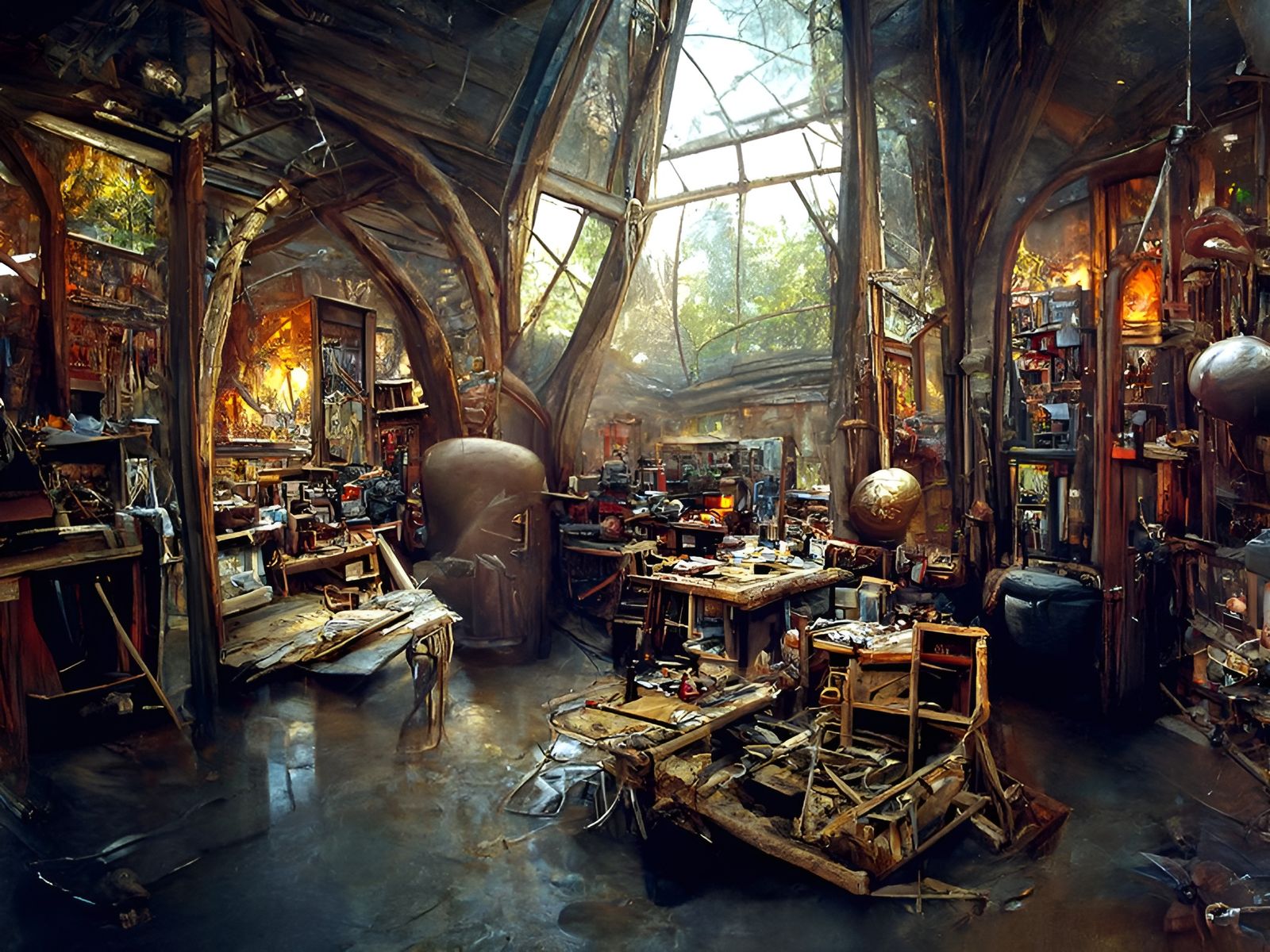 Magical Workshop Interior in Hyperrealistic Style
