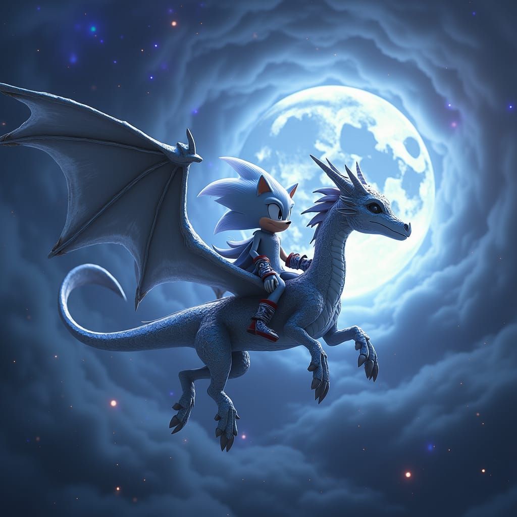 Silver the Hedgehog on Dragon, Fantasy Concept Art