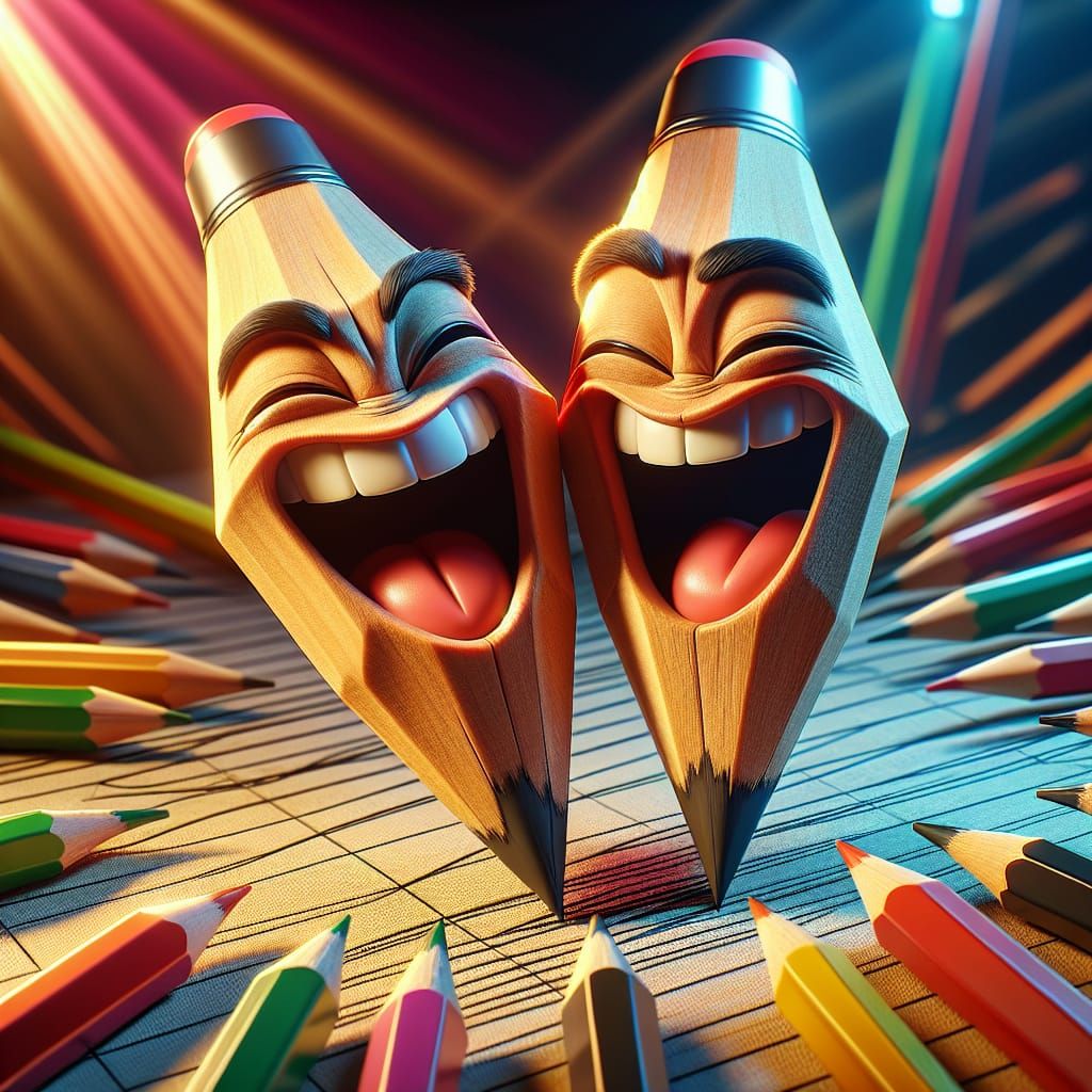 Animated Pencils Laughing: Ultra-Realistic Concept Art