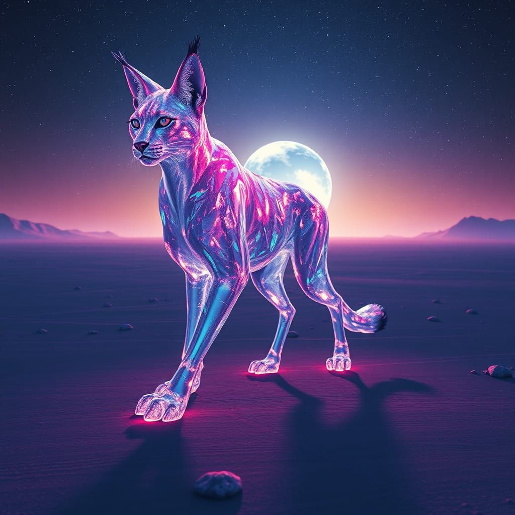 Icy Serval Striding Across Frozen Alien Landscape