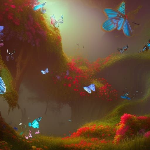 Fantastical Butterflies in Detailed Matte Painting