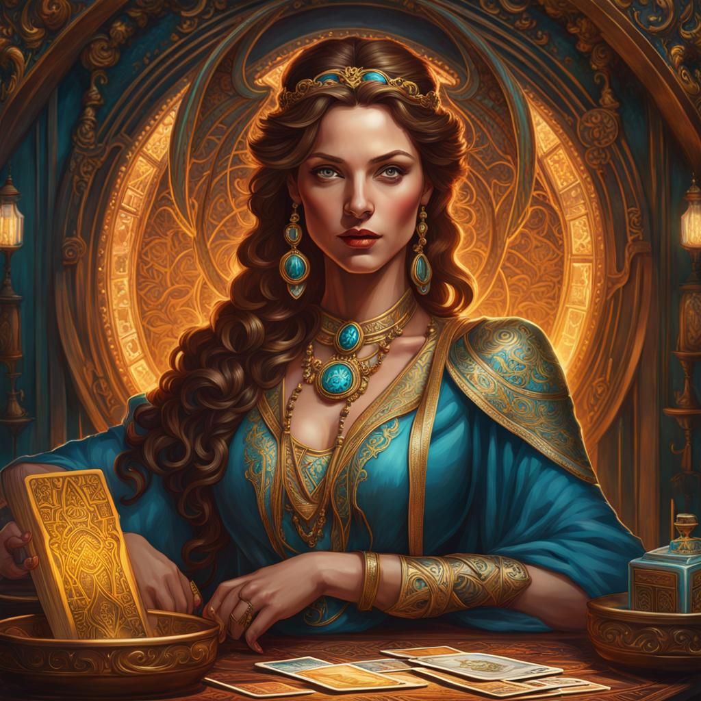 Tarot Reader Portrait in Hyperdetailed Digital Art Style