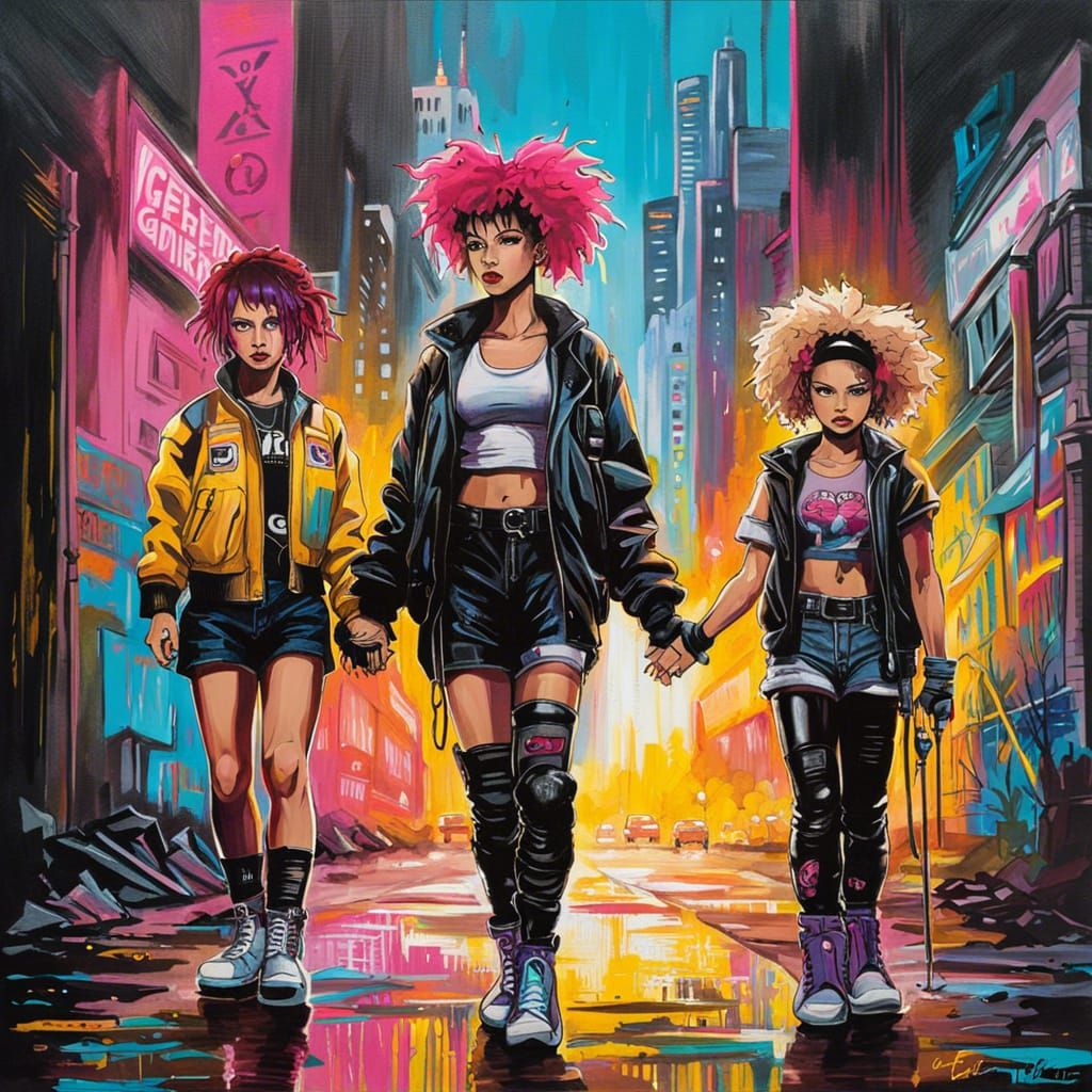 Cyberpunk Street Scene with Two Figures