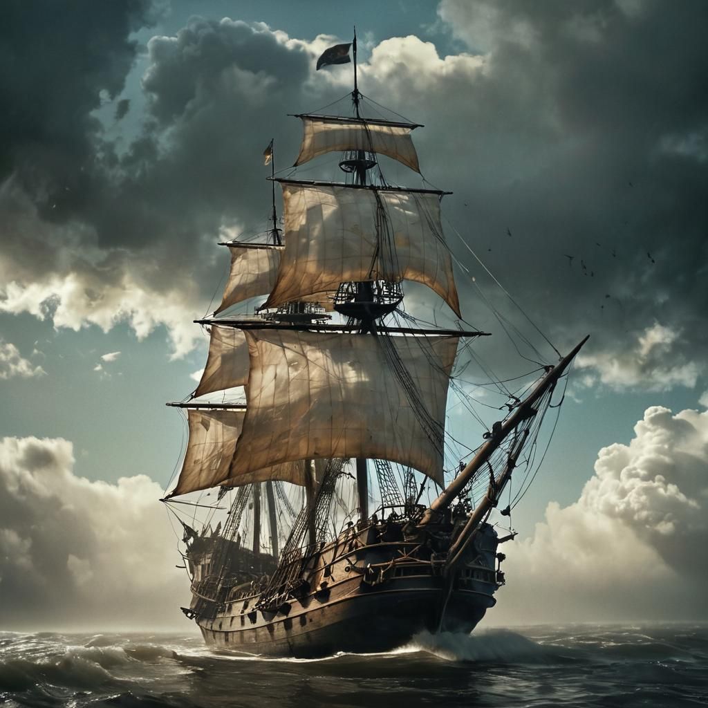 Ethereal Flying Dutchman in Dark Romanticism Style