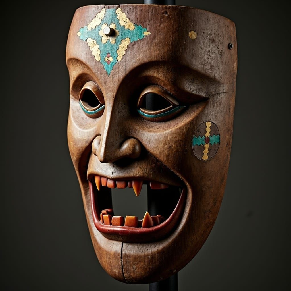 Ancient Korean Mask with Intricate Carvings