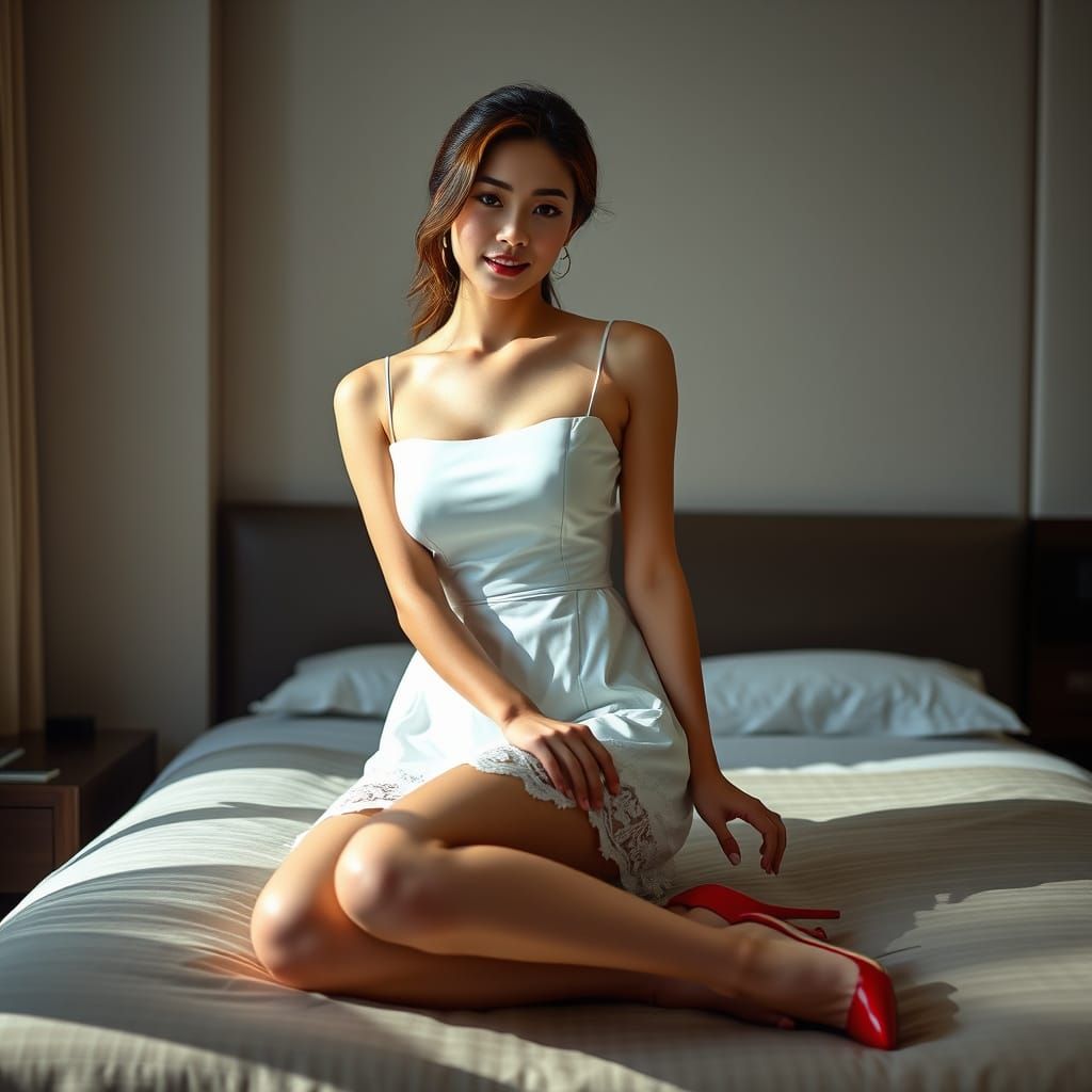 Exquisite Chinese Beauty in Elegant White Dress