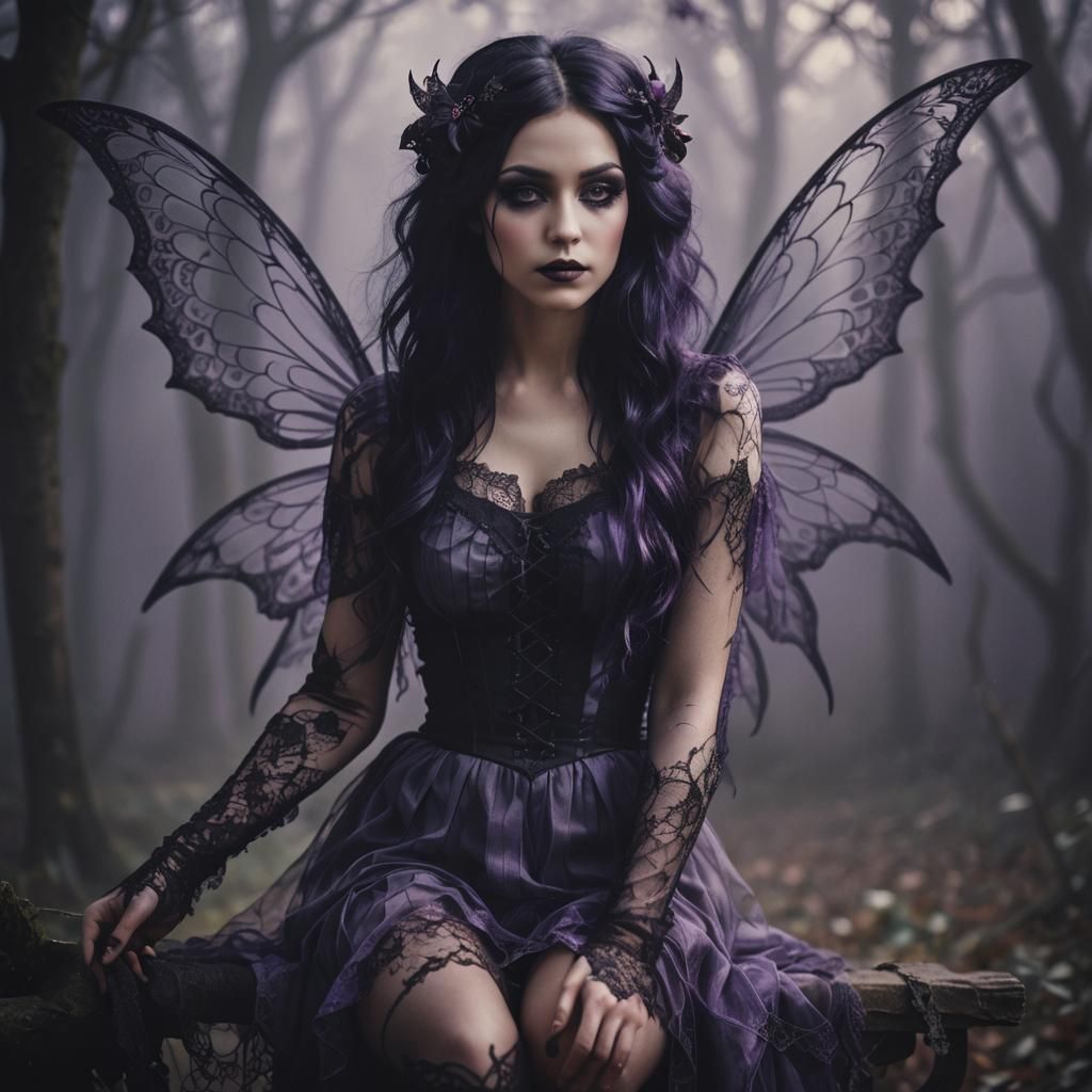 Gothic Fairy Portrait with Lacy Wings