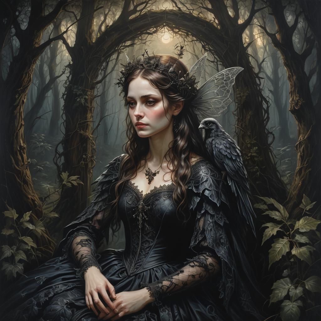 Gothic Fairy in Moonlit Forest Glade